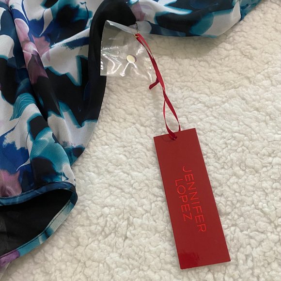 Jennifer Lopez long sleeve Drape Front high low floral Blouse Top Extra Small - Picture 8 of 8